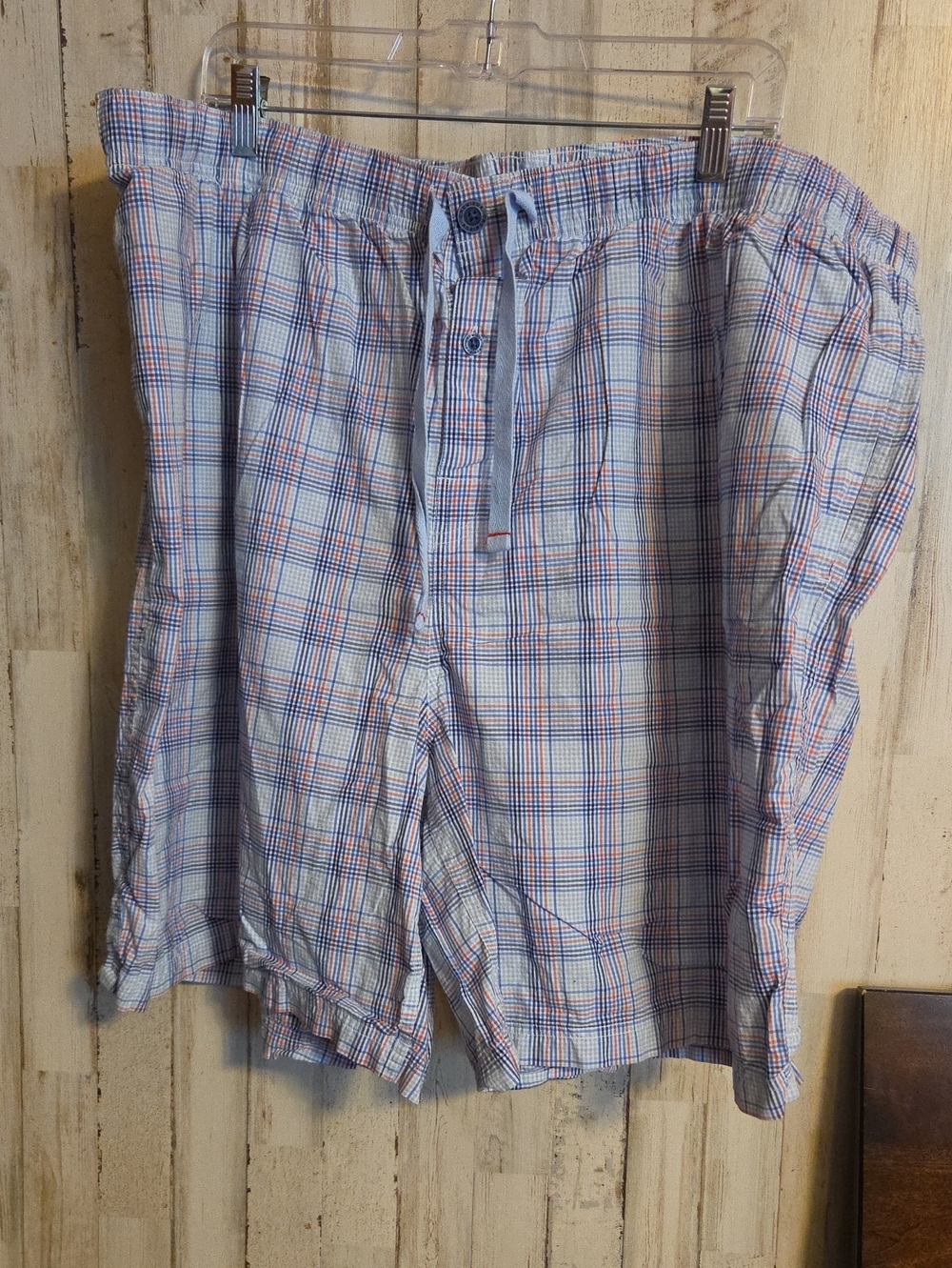 Cremieux Sleep Light Blue Plaid Men’s Flat Front Shorts with Red & Navy Accents